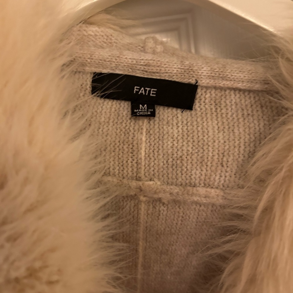 Gray/Beige Fur Hood Sweater - Picture 3 of 3